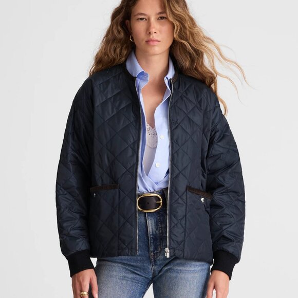 NWT Madewell Quilted Bomber Jacket Dark Navy Blue - Picture 1 of 3